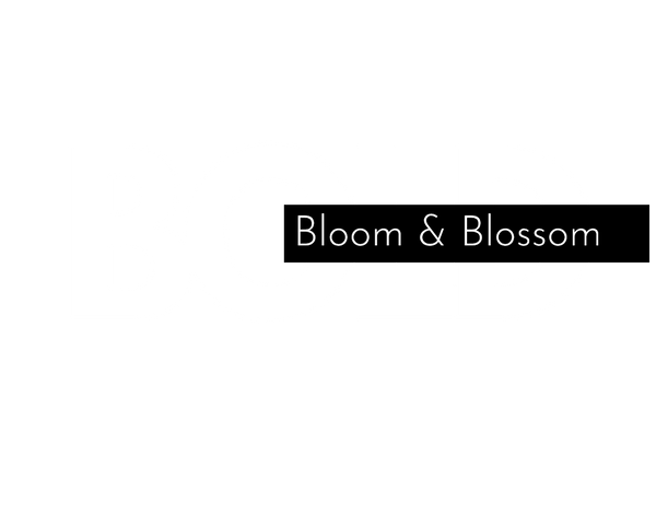 Black rectangular logo with 'Bloom & Blossom' text on a white background